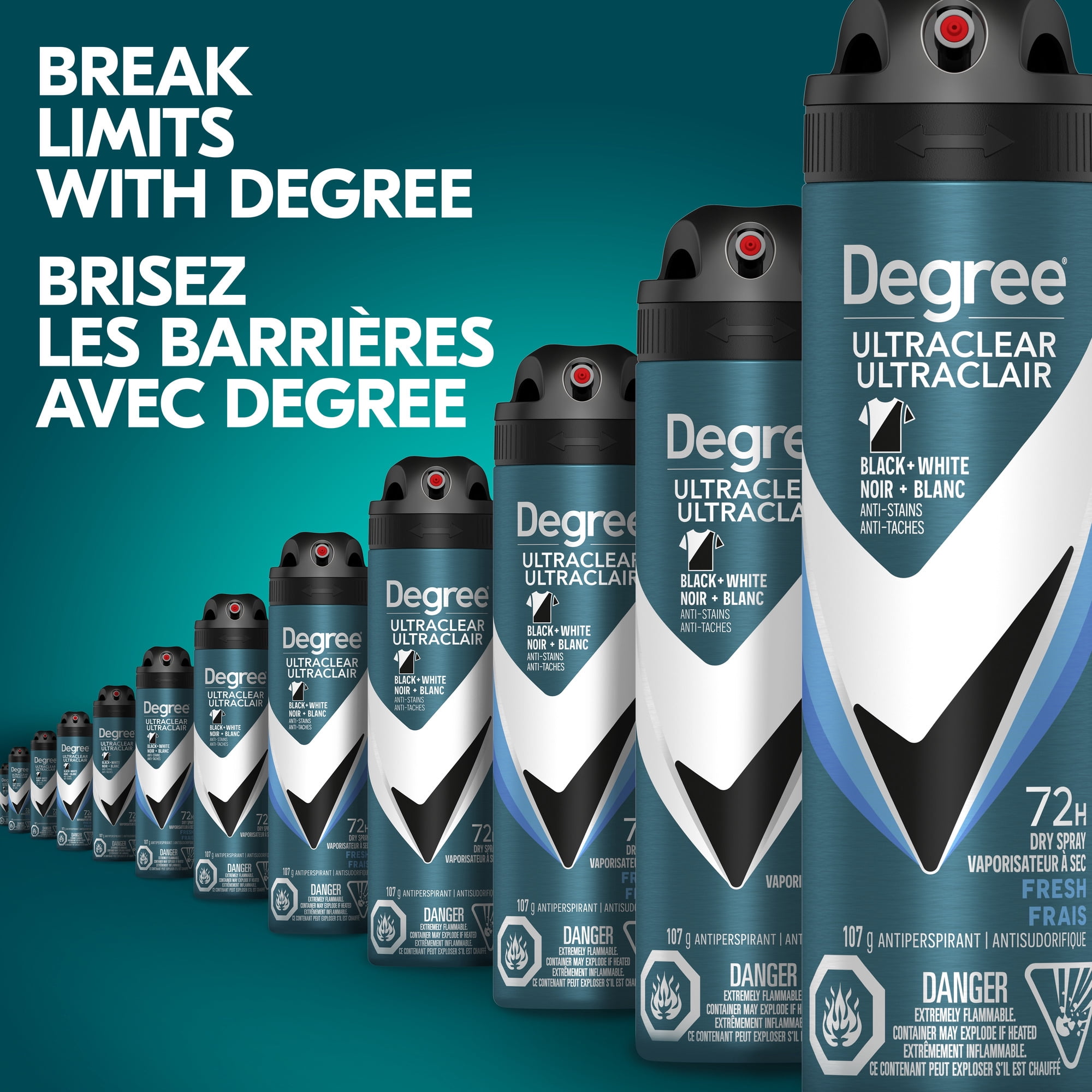 Degree Men Antisudorifique en Vaporisateur à Sec UltraClair Noir+Blanc Frais, 107 g