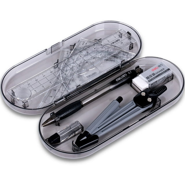HLONK Ensemble d'Outils de Mathématiques 8 Pcs Géométrie École Boussole Règle Triangle Rapporteur Gomme Trousse