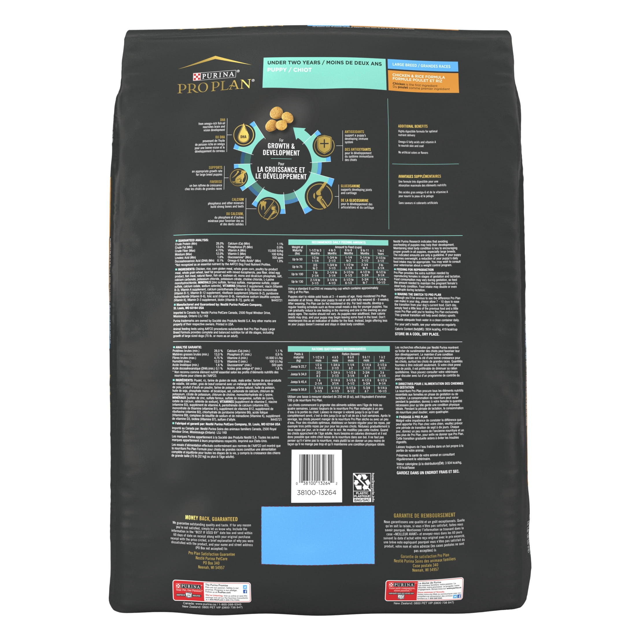 Purina Pro Plan Développement Grande Race Formule Poulet & Riz, Nourriture Sèche pour Chiots 15.4kg