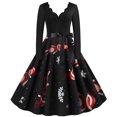 thumbnail image 2 of Robe Patchwork pour Femmes Robes Rockabilly Vintage Robe de Fête de Noël avec Nœud, 2 of 7
