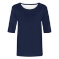 thumbnail image 4 of Erwazi T-Shirts à Manches Mi-Longues pour Femmes, Décontractés, Coupe Ample, Col Ras du Cou, Mignons, Unis, Tuniques Basiques, 4 of 5