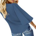 thumbnail image 3 of CHUANK Women‘s Button Down V Neck Tops Ruffled 3/4 Sleeve Tie Knot Front Blouses White Sizes S-2XL, 3 of 3