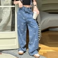 thumbnail image 2 of GDREDA Kids Girls Ripped Distressed Washed Baggy Wide Leg Casual Jeans (Blue,10-12 Years), 2 of 9