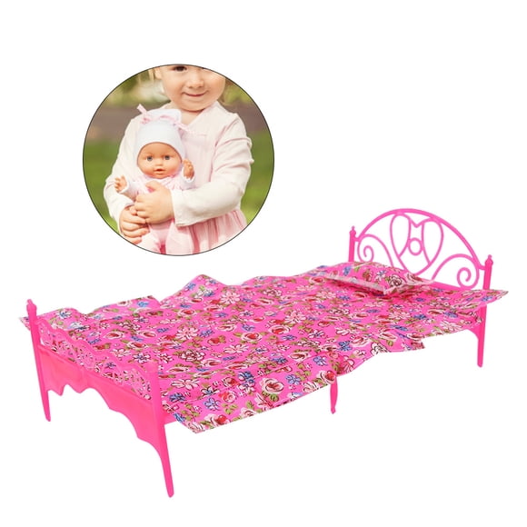 Sonew Dolls House Bed,Plastic Mini Bed with Pillow and Sheet for Pin Dolls Dollhouse, Mini Dollhouse Bed