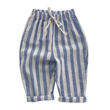 Pantalon Cargo Garçon Enfants Bébé Unisexe Été Minimaliste Pantalon à Rayures Mince Respirant Léger Taille Élastique Pantalon Nouveau-Né Bleu 4 Ans-5 Ans