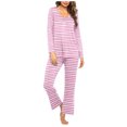thumbnail image 1 of Timegard Ensembles de Pyjamas pour Femmes 2 Pcs à Rayures Manches Longues Col en V Haut Froncé et Pantalon Tenues de Pjs d'Automne, 1 of 5