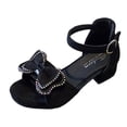 thumbnail image 1 of Girls Rhinestones Bow Dress Shoes Little Kids Wedding Party Glitter Open Toe High Heel Princess Pumps Sandals, 1 of 6