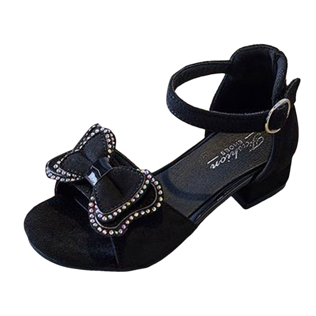 Girls Rhinestones Bow Dress Shoes Little Kids Wedding Party Glitter Open Toe High Heel Princess Pumps Sandals