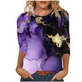 thumbnail image 2 of UPPADA Blouses pour Femmes Grande Taille à Manches 3/4, T-Shirts à Imprimé Floral Teintable, Chemises Décontractées Tendance à Col Rond, Chandails Confortables à Enfiler, Hauts Blouses Mignons d'Été pour Femmes, Hauts à Manches 3/4 en Liquidation, 2 of 5