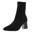 thumbnail image 1 of Kcodviy Versatile Short Boots Pointed Winter Boots for Women Toe Thick Heels High Women High Heel Boots Heels Knitted Elastic Socks Wide Boots for Women Boots Flying Weaving Boots Female, 1 of 6