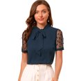 thumbnail image 1 of INSPIRE CHIC Blouse à Manches Courtes en Maille pour Femme, Col en V à Col Montant avec Nœud, 1 of 6