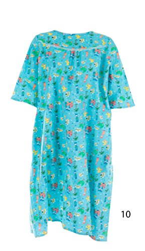 Women's Adaptive Flannel Backwrap Gown (3XL, Fun Prints with Blue Background - 10)