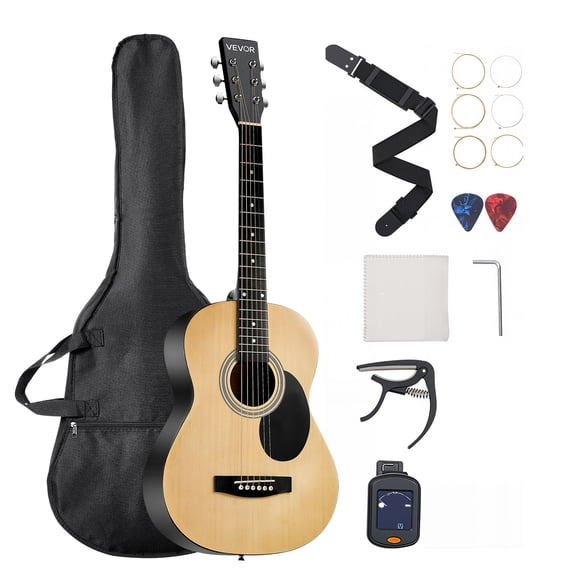VEVOR Guitare Acoustique Dreadnought 36 Po Naturelle Ensemble pour Débutant avec Sac de Concert pour Ado