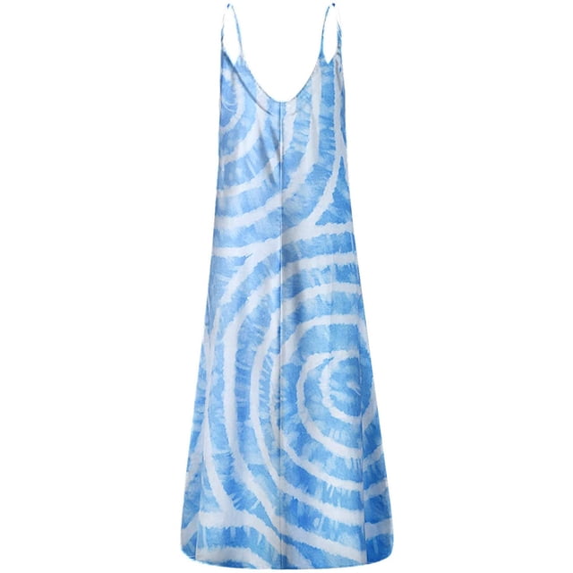 Birdeem Robe Longue Maxi Sans Manches pour Femmes, Décontractée, Grande Taille, à Imprimé, Col Rond, avec Poches
