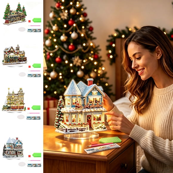 BRELIL 4 Pcs Ornement de Noël en Acrylique Fait à la Main 2D, Décoration d'Exposition Peinture sur Cristal Bricolage, Accent Festif en Acrylique pour Arbre des Fêtes, Kit d'Art et d'Artisanat de Noël, Sapin de Noël en Acrylique pour Table