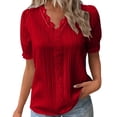 thumbnail image 1 of Lenpel Women's Summer Tops Plus Size Ruffle Short Sleeve V Neck Lace Trim Textured Shirts Dressy Casual Blouses, 1 of 6