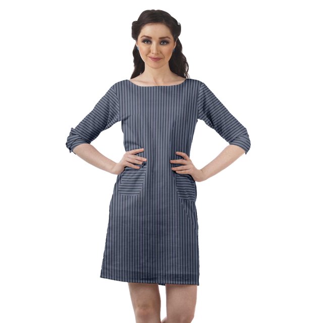 Moomaya Robes Mini Femmes Coton Slub Robes d'Été Manches 3/4 Robe Droite