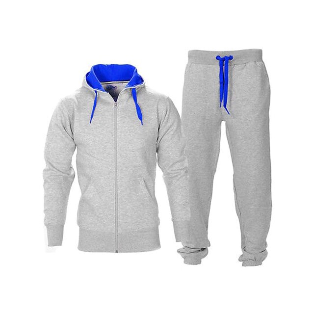 Innerwin Hoodies Color Block Men Sweatsuit Sports Zip Up Regular Fit Tracksuit Set Style-P 2XL