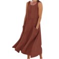 thumbnail image 2 of EQWLJWE Économies d'Été! Robes d'Été pour Femmes 2024 Décontractées Tendance, Robes pour Femmes Grande Taille en Liquidation Évasées, Robe Longue Sans Manches en Coton et Lin à Col Rond de Couleur Unie avec Poche, 2 of 5