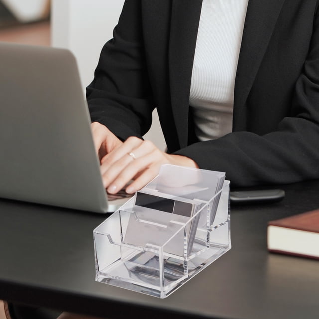 Clear Plastic Business Card Storage Box Organizer for Desk, Exhibition, or Home, ABS Material, 12x11x7cm, Spacious Card Holder