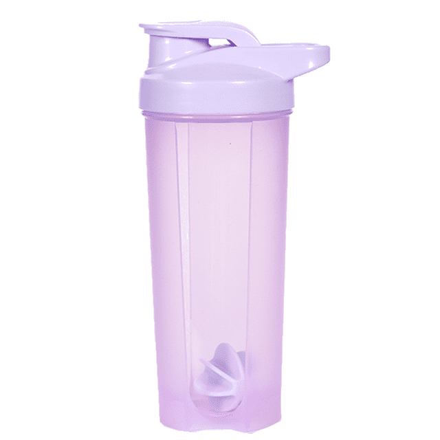 Protein shaker bottle with a strong loop top, BPA-free material, and shaker balls included. The bottle has a translucent purple body, a secure flip-top lid, and a cup-attachable storage container. Designed for protein shakes, pre-workout, post-workout drinks, and smoothies. Dishwasher safe, leak-proof, and suitable for on-the-go use.