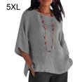 thumbnail image 2 of Maoww Vêtements pour Femmes Chemise à Manches 3/4 Col Rond Coton Lin Haut Décontracté, Gris, 5TG, 2 of 6