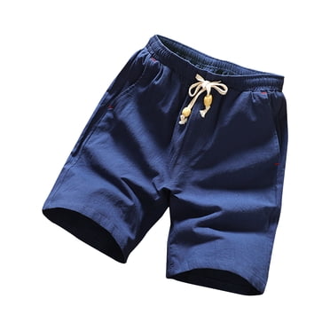 cfhntfmh Shorts d'Été en Coton et Lin pour Homme, Mode Décontractée, Couleur Unie, Shorts de Plage, Cordon de Serrage, Taille Élastique, avec Poches