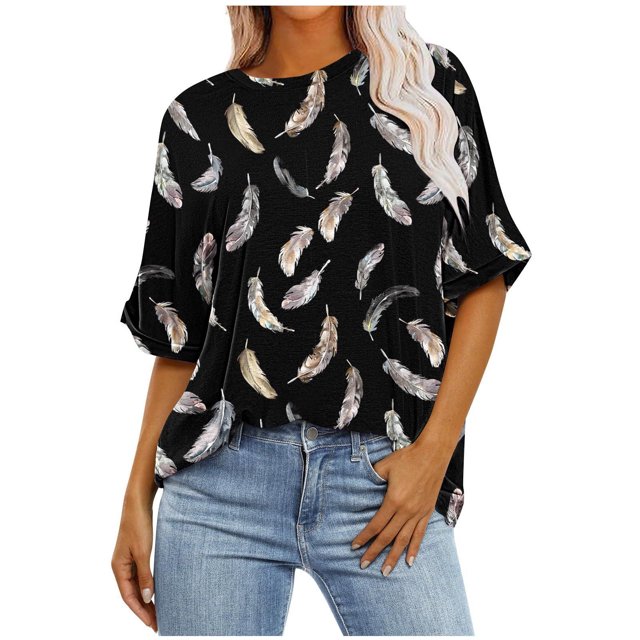 Pisexur Hauts d'Été pour Femmes Mode Décontractée Manches Courtes Col Rond T-Shirts Confortables Amples Surdimensionnés Imprimé Floral Blouses Hauts Mode T-Shirts Imprimés Graphiques Grande Taille Tops de Sortie S-5TG