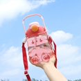 thumbnail image 1 of Cute Rabbit Water Bottle with Straw Large Capacity Plastic Drinking Bottle with Adjustable Shoulder Strap for Camping Sports Travel Picnic, 1 of 10