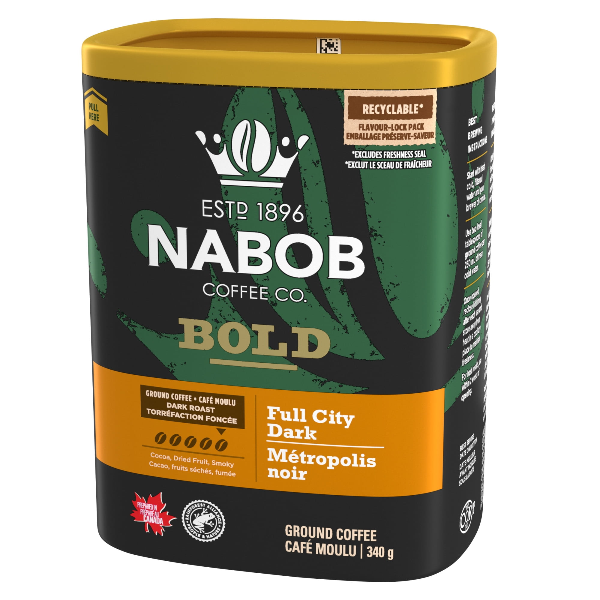 Nabob Dark Bold Roast Full City Dark Ground Coffee, 340g Canister