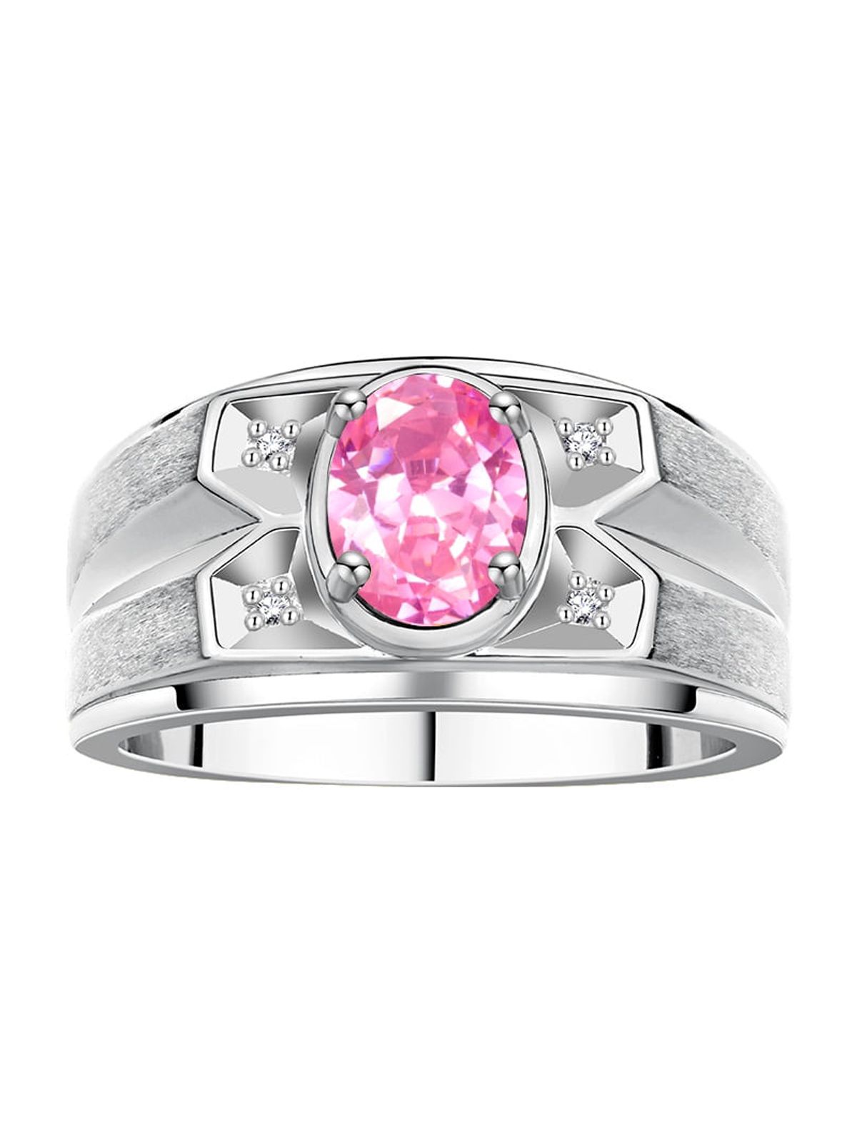 RYLOS Men's Rings Sterling Silver Rings Classic Designer Style 8X6MM Oval Gemstone &  Diamond Ring Pink Ice October Birthstone Rings For Men,  Size 11