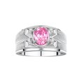 thumbnail image 1 of RYLOS Men's Rings Sterling Silver Rings Classic Designer Style 8X6MM Oval Gemstone &  Diamond Ring Pink Ice October Birthstone Rings For Men,  Size 9, 1 of 7