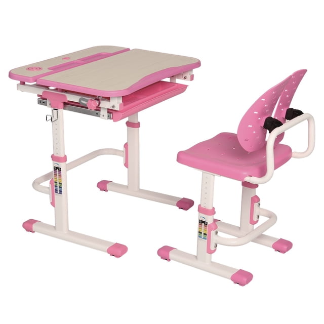Galileo Ensemble Bureau et Chaise pour Enfants / Bureau pour Enfants à Hauteur Réglable avec Chaise Ergonomique Améliorée / Table d'Arts avec Fonction d'Inclinaison du Plateau / Rose