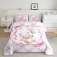 thumbnail image 2 of Erosebridal Ensemble de Literie Mignon Ours, Couette Rose avec Nœud, Décor Étoile Ballon, Réversible, 2 of 7