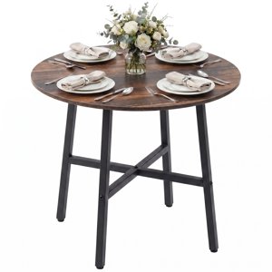 HOMCOM Dining Table for 4 People, Round Kitchen Table Rustic Brown