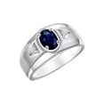 thumbnail image 3 of RYLOS Men's Rings Sterling Silver Classic 7X5MM Oval Gemstone & Diamond Ring Sapphire September Birthstone Rings For Men, Men's Rings, Silver Rings, Size 10, 3 of 7