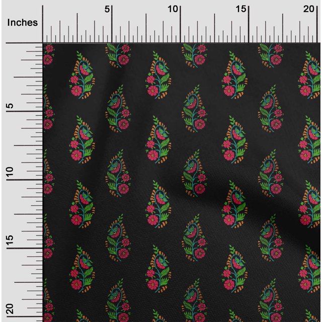 oneOone Viscose Chiffon Fabric Leaves & Floral Block Print Sewing Fabric BTY 42 Inch Wide
