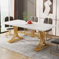 thumbnail image 1 of Fnova 63" Modern Dining Table, Rectangular White Faux Marble Top Kitchen Table, Stylish Metal Trestle Legs, Seats 4 to 6 for Dining Room & Kitchen, Living Room, 1 of 12