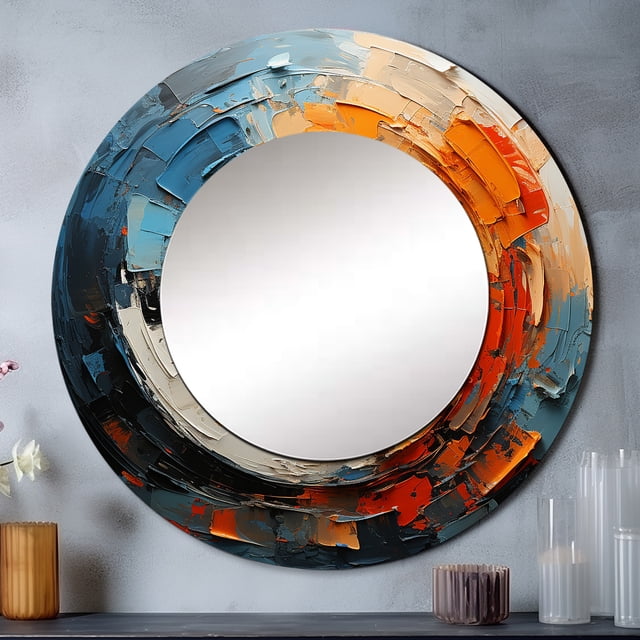 Designart "VORTEX Dynamique" Spirales Abstraites Miroir Rond pour Décoration Murale - Grand Miroir Rond Imprimé Orange - Miroir Rond Moderne 36 Pouces x 36 Pouces Pouces - Miroir Mural Rond Grand