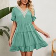 thumbnail image 1 of Pisexur Robe à Manches Courtes à Col en V Mode Femme Couleur Unie Confortable Ample Robe Décontractée à Manches Courtes avec Découpes en Dentelle Robe Femme, 1 of 9