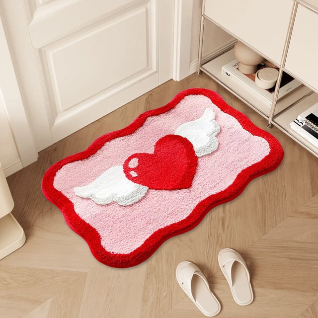 EGNMCR Tapis en Forme de Cœur Uniques Résistant aux Taches et Sensible aux Soins pour Chevet Adapté aux Décorations de la Saint-Valentin Tapis de Sol en polyester
