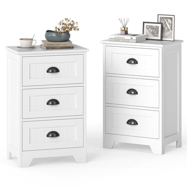 Gymax 2 PCS 3 Drawers Nightstand End Table Bedroom Storage Wood Side Bedside White