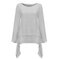 thumbnail image 3 of pxiakgy T-Shirts pour Femmes Mode Grande Taille Irrégulière Décontracté Lin Manches Longues Col Rond blouse T-Shirts Femmes Gris + TG, 3 of 9