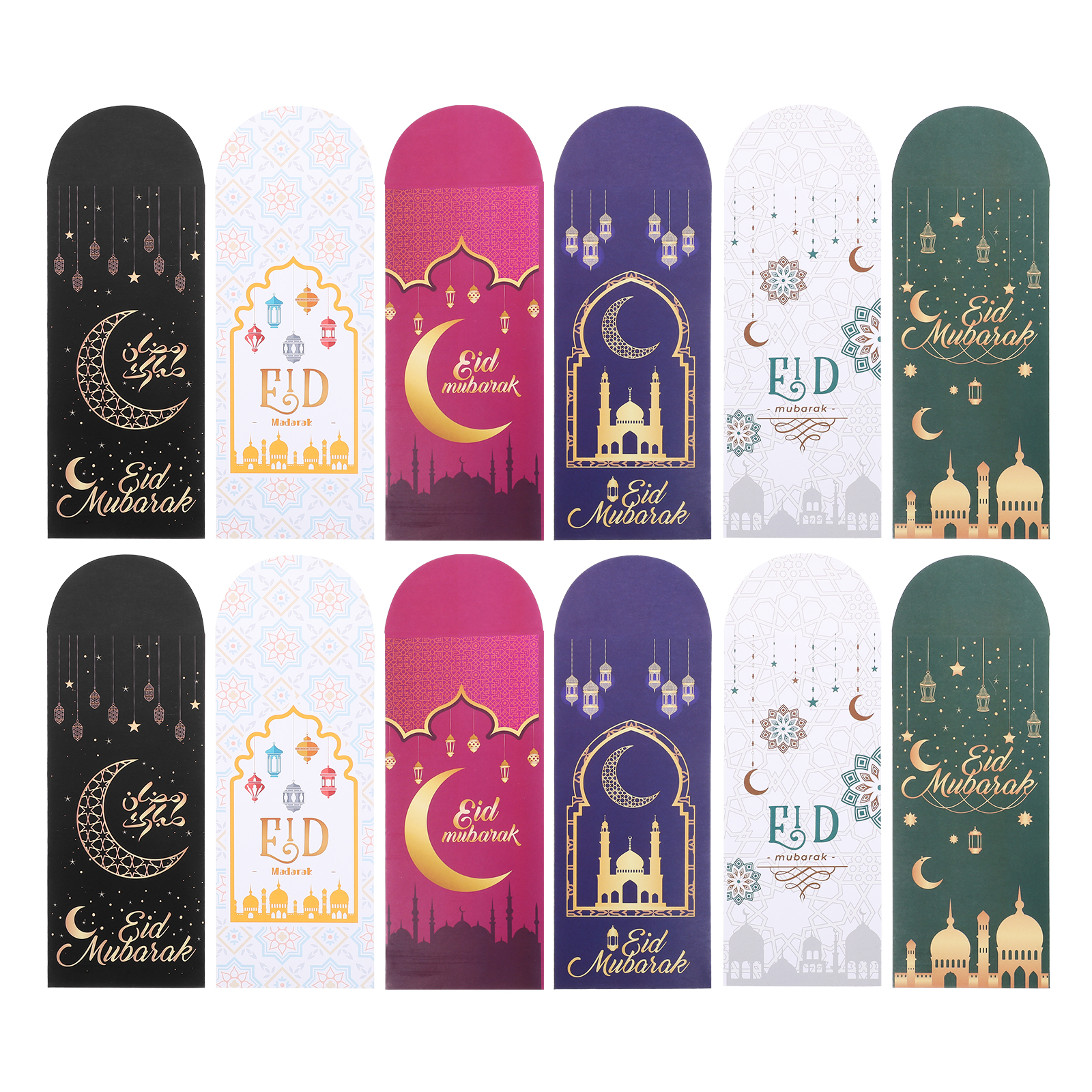KAKOWELY 12 Pcs Enveloppes Eid Mubarak Porte-Argent Eid Mubarak Sachets Rouges Enveloppes en Espèces (Style Mixte), 7.09x"X3.15"X0.02 Pouces