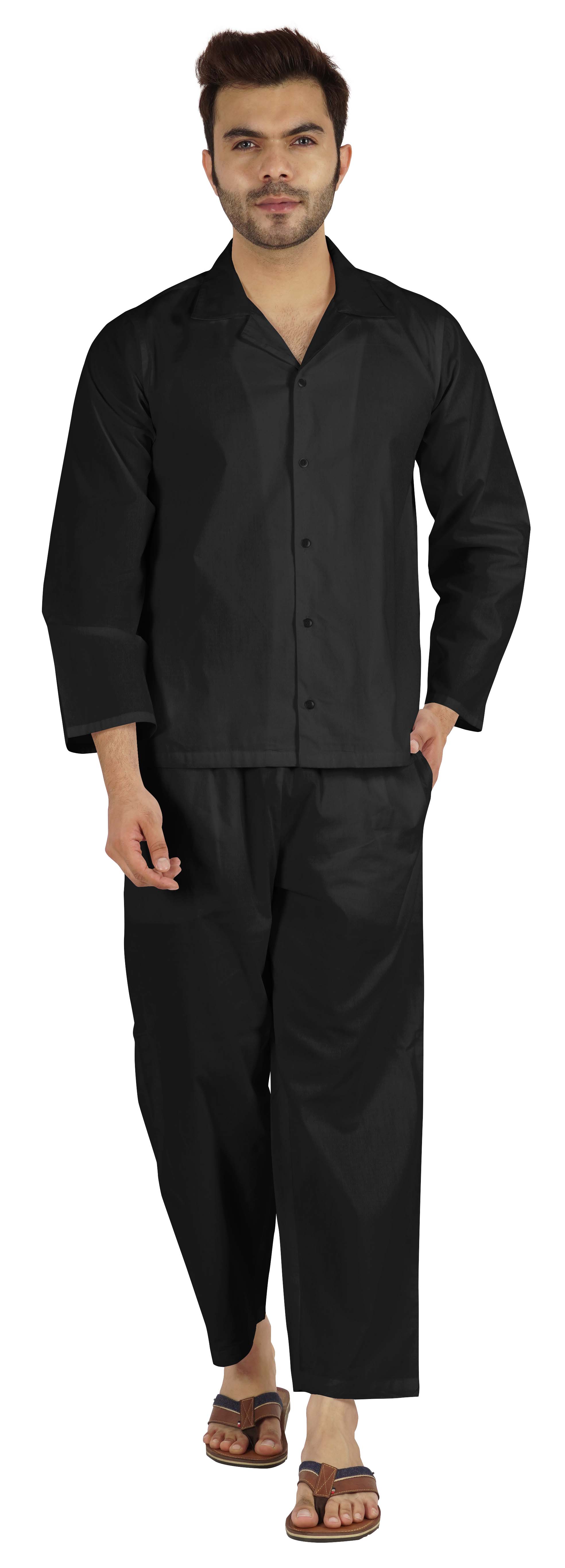 Inkmeso Ensemble de Pyjama Classique Uni en Coton, Pyjama Boutonné pour Hommes, 2 Pcs, Tenue de Nuit