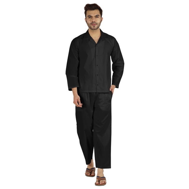 Inkmeso Ensemble de Pyjama Classique Uni en Coton, Pyjama Boutonné pour Hommes, 2 Pcs, Tenue de Nuit