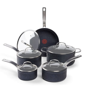 T-fal Stone Shield 10-piece Cookware set with DefenseShield™ Technology, 6-multilayer construction, robust stone texture, dishwasher and oven-safe
