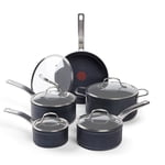 T-fal Stone Shield 10-piece Cookware set with DefenseShield™ Technology, 6-multilayer construction, robust stone texture, dishwasher and oven-safe