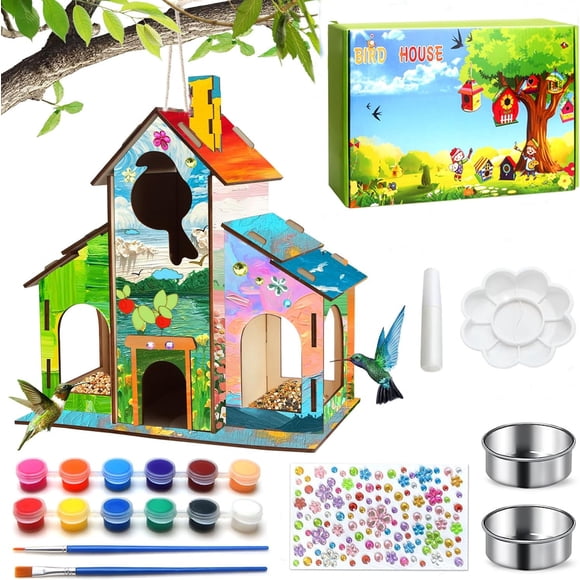 Bird Feeders, DIY Bird House Art Crafts Kit for Kids Ages 4-6 8-12,Build & Paint Your Own Wooden hummingbird Feeder, Outdoor Wild humming Bird Feeders Art Activities for Children's Day Christmas Gift