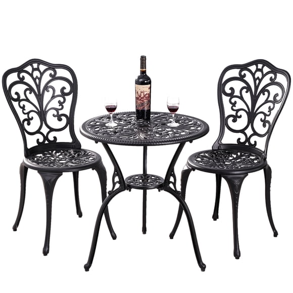 Withniture Ensemble Bistro de Patio 3 Pcs Table et Chaises Bistro d'Extérieur en Aluminium Coulé Papillon Noir